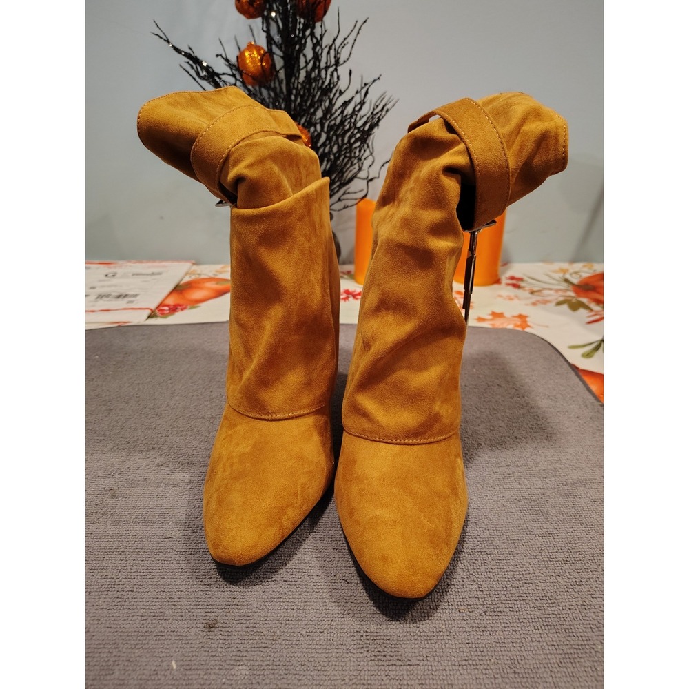 Brown Faux Suede Slouchy Padlock Ankle Boots Stiletto Heel